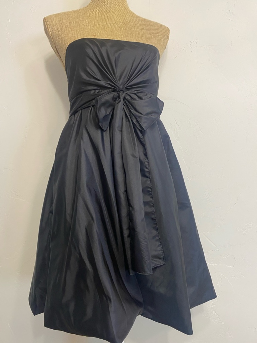 White House Black Market Strapless Black Tie-Front Balloon Cocktail Dress